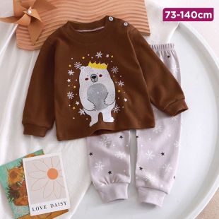 Fighting Bear Cotton Autumn Pajama Set for Kids