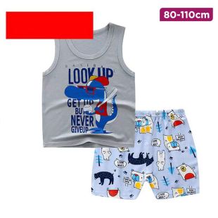 Children’s Cotton Summer Vest and Shorts Set with Dino Look Design