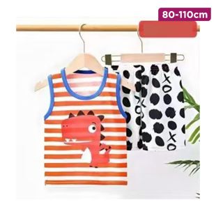 Children’s Cotton Summer Vest and Shorts Set with Red Rex Design