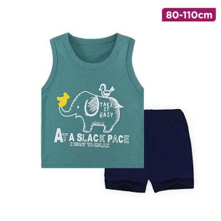 Children’s Cotton Summer Vest and Shorts Set with Easy Elephant Design