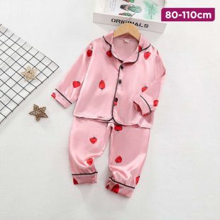 Children’s Long Sleeve Pajama Set with Strawberry Design