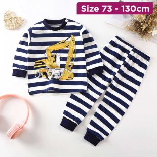 Cotton Pajama Set with Excavator Graphic for Kids