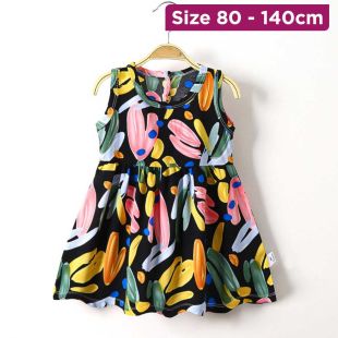 Black Fruit Summer Cotton Dress