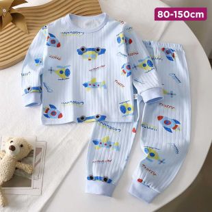 Cotton Kids Pajamas Set with Colorful Airplanes Print