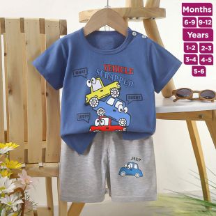 Cars Crowd Pure Cotton Summer T-shirt and Shorts Set