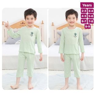 Pure Cotton Summer Long Sleeve Pajama Set for Boys and Girls