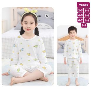 Helicopter Pure Cotton Summer Long Sleeve Pajama Set for Boys and Girls