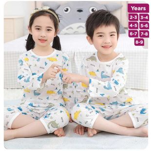 Dinosaurs Pure Cotton Summer Long Sleeve Pajama Set for Boys and Girls