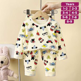 Cartoon Pure Cotton Long Sleeved Pajama Set for Boys and Girls