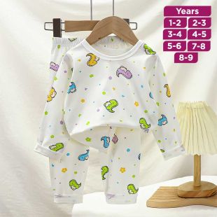 Colorful Dinosaurs Pure Cotton Long Sleeved Pajama Set for Boys and Girls