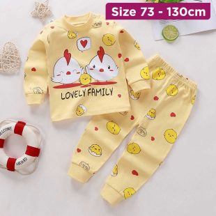 Cotton Pajama Set with Chicken Print for Boys