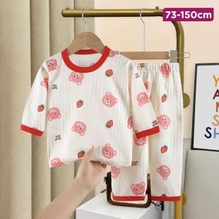 Strawberry Bear Summer Cotton Pajama Suit for Girls