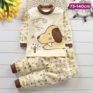 Yellow Dog Cotton Autumn Pajama Set for Kids