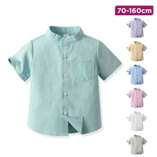 Plain Short-Sleeve Shirt With Korean Design For Boys