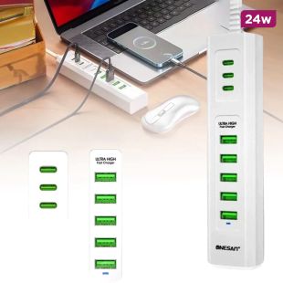 Onesam 5-Port USB-A + 3-Port Type-C Charging Station 24W