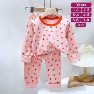 Small Flowers Pure Cotton Long Sleeved Pajama Set for Boys and Girls