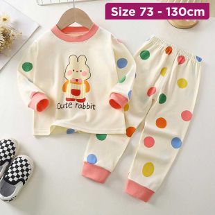 Cotton Pajama Set with Colorful Rabbit Prints for Boys