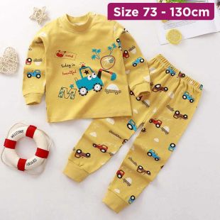 Cotton Pajama Set with Cars Prints for Boys