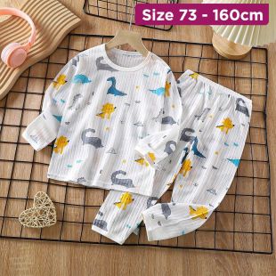 Dinosaur Paradise Long-Sleeve Cotton Summer Pajama For Boys and Girls