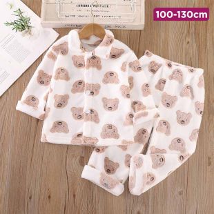 Bear Head Design Flannel Pajama for Girls 