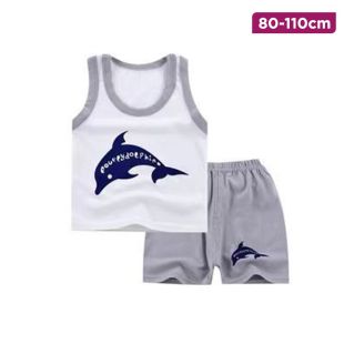 Children’s Cotton Summer Vest and Shorts Set with Blue Dolphin Design