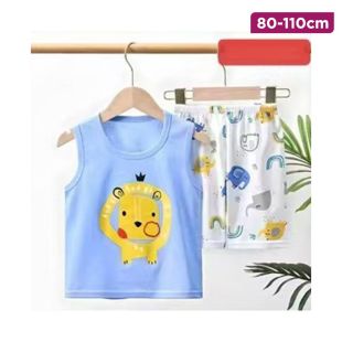 Children’s Cotton Summer Vest and Shorts Set with Little Lion Design