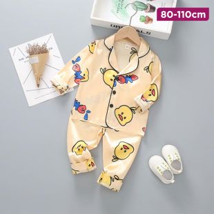 Children’s Long Sleeve Pajama Set with Cartoon Print Design