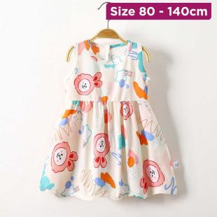 Beige Rabbit Head Summer Cotton Dress