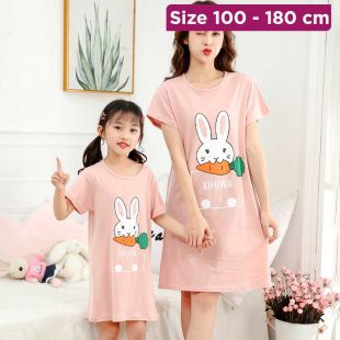 Cotton Sleep Dress with Eating Carrots Design for Girls