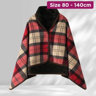 Chic Buttoned Plaid Fleece Wrap for Women