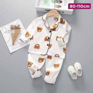 Children’s Long Sleeve Pajama Set with Bear Head Design
