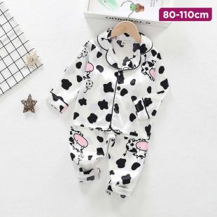 Children’s Long Sleeve Pajama Set with Cow Design