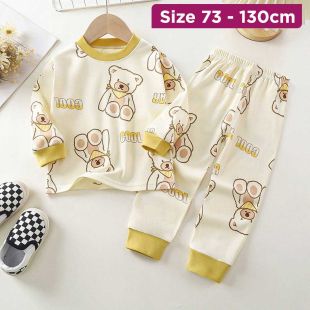 Cotton Pajama Set with Bear Design for Kids