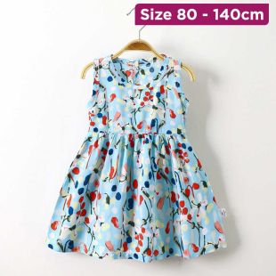 Blue Cherry Summer Cotton Dress
