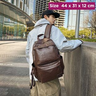 Large Capacity Leather Backpack - 44 x 31 x 12 cm