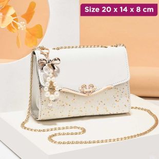 Shoulder Bag with Bow Chain for Women - 20 x 14 x 8 cm