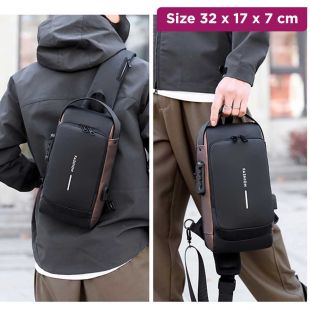 Password Lock Crossbody Bag - 32 x 17 x 7 cm