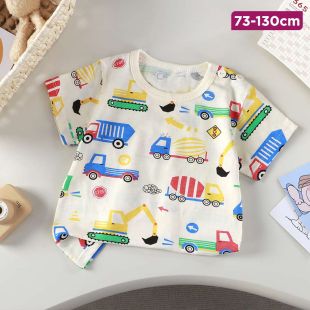 Cotton Short Sleeve T-Shirt with Pickup Truck Design for Kids