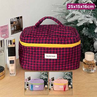 Elegant Women's Grid Makeup Storage Bag - 25 × 15 × 16 cm