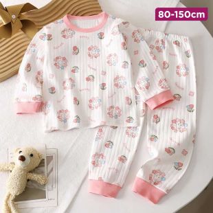 Cotton Kids Pajamas Set with Bunnies and Flowers Print