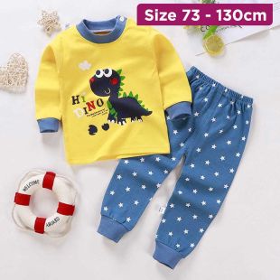 Cotton Pajama Set with Dinosaur Print for Boys