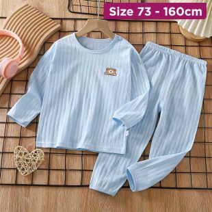 Blue Strips Long-Sleeve Cotton Summer Pajama For Boys and Girls