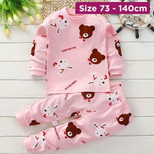  Pink Bear Cotton Autumn Pajama Set for Kids