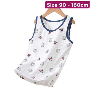 Boys Cotton Undershirt with Grid Bear Design