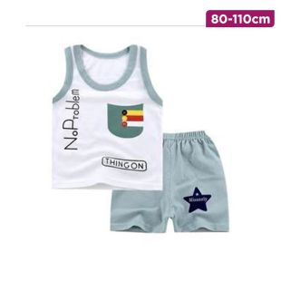 Children’s Cotton Summer Vest and Shorts Set with Star Pocket Design