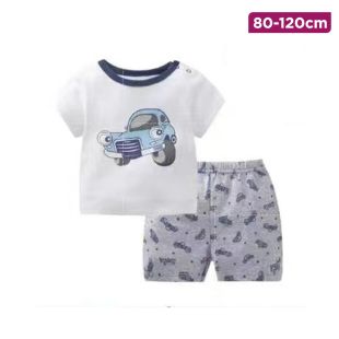 Children’s Cotton Summer T-shirt and Shorts Set with Blue Ride Design