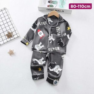 Children’s Long Sleeve Pajama Set with Rocket Design