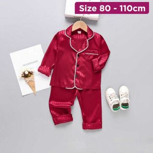 Children’s Long Sleeve Pajama Set with Strips Design