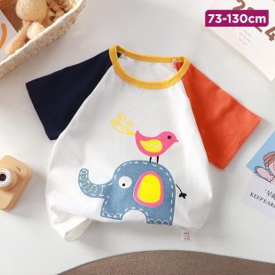 Cotton Short Sleeve T-Shirt with Floral  Design for Kids