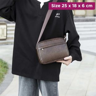 Multifunctional Retro Leather Crossbody Bag - 25 x 18 x 6 cm